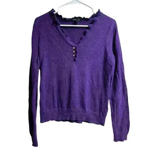 Lauren Ralph Lauren Women's Medium Purple V-Neck Pullover Long Sleeve Sweater